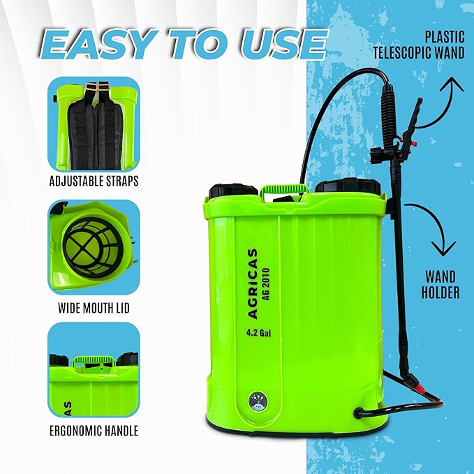 Battery Powered Backpack Sprayer 4.2 Gallon, Adjustable 0-100 PSI Pressure, Compatible with Makita 18V Battery, 7 Nozzles, Telescopic Wand, Charger Included, Electric Sprayer, Lawn & Garden Use