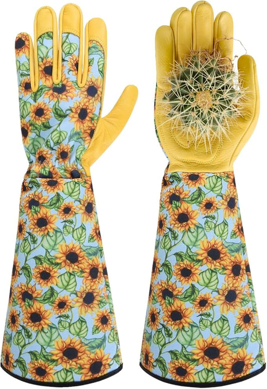 Long Gardening Gloves for Women Thorn Proof,Rose Pruning Cowhide Leather Garden Gloves for Cactus, Rose and Blackberry
