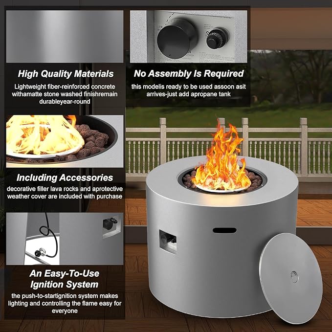 32" Smokeless Propane Fire Pit Table w/Lid, All in One Outdoor Fire Table, Alloy Steel Round Patio Firepit Table 50,000 BTUs, Lava Rocks, Weatherproof Cover, CSA Certified, for Deck, Backyard and Pool