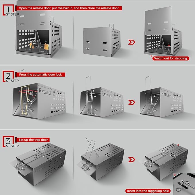 2 Pack Humane Rat Trap Live Mouse Trap Indoor Catch and Release Animal Cage Multi Large Bait Outdoor Reusable Chipmunk Mice Voles Rodent That Work (2)