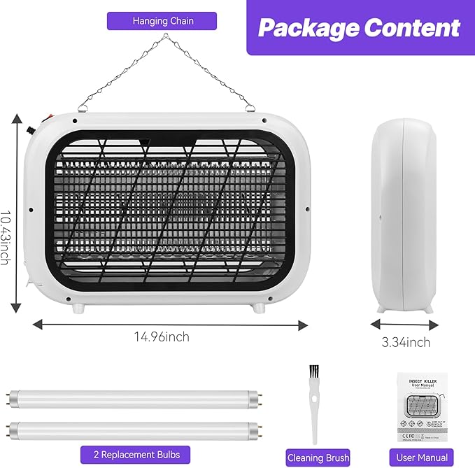 Original Bug Zapper Indoor, High-Voltage Dual Grid Mosquito Zapper, Powerful Electric Fruit Fly Mosquito Moth Gnat Trap Light, Flying Insect Killer Repellent and 2 Replacement Bulbs for Home Kitchen