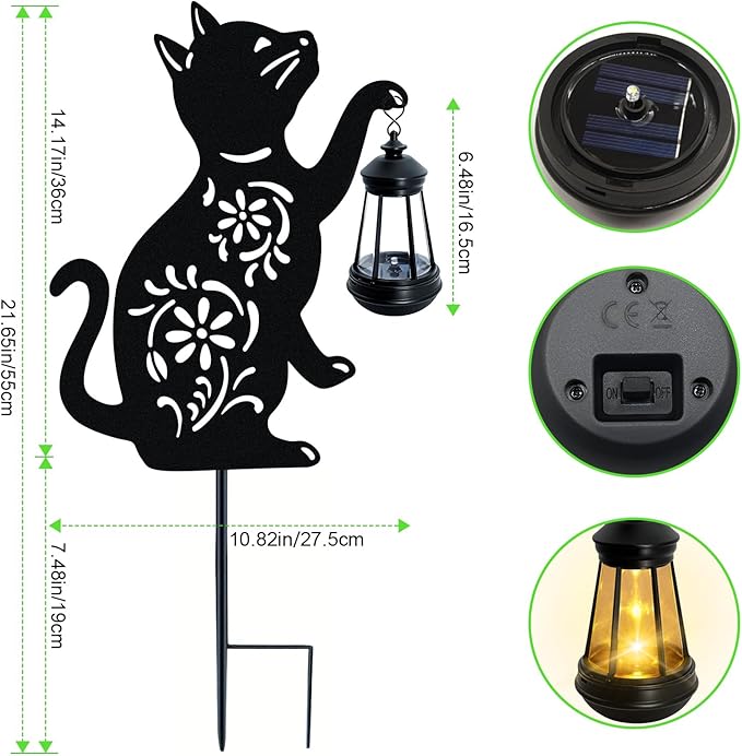 Solar Cat Hanging Lantern Outdoor, Black Cat Solar Lights, Cat Lover Gifts for Women Mom Grandma Birthday,Christmas,Mother's Day,Waterproof Garden Ornaments Decor Outside Backyard,Patio,Pathway