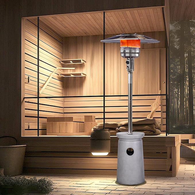 Afterglow 48,000 BTU Outdoor Patio Heater, Terrafab Material Base w Internal Gas Tank, Light Gray