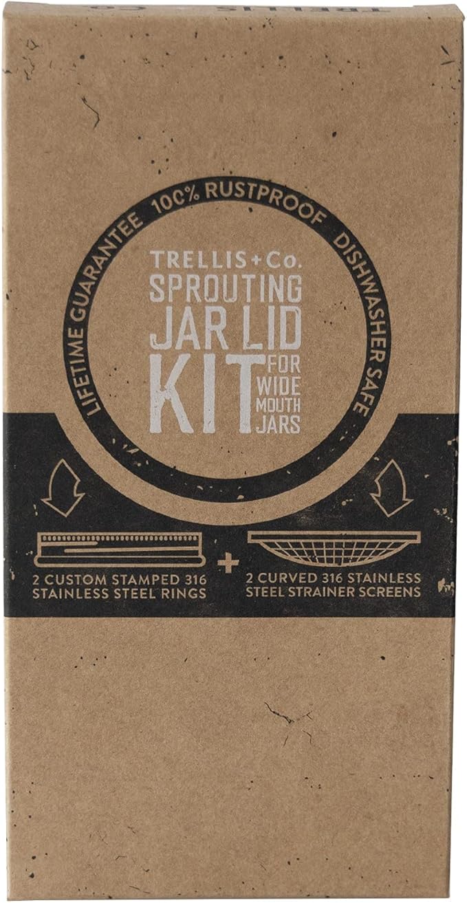 | Stainless Steel Sprouting Kit, 2 Pack | Rust Proof 316 Stainless, Curved Mesh, Fits Most Wide Mouth Mason Jars | Grow Your Own Organic Sprouts from Seeds, Sprouter