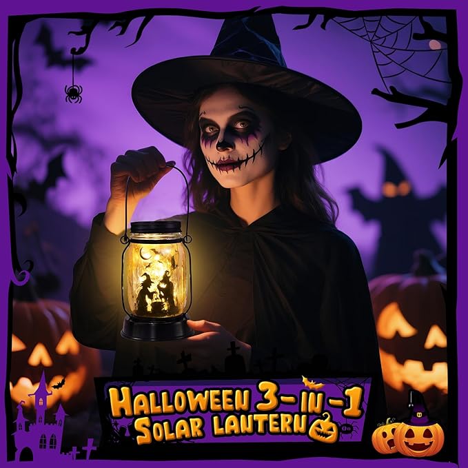 Halloween Decorations Gifts for Women/Men Halloween Witch Solar Lanterns Witch Decorations Outdoor Lights Solar Garden for Yard, Patio,Backyard,Porch Torches Light