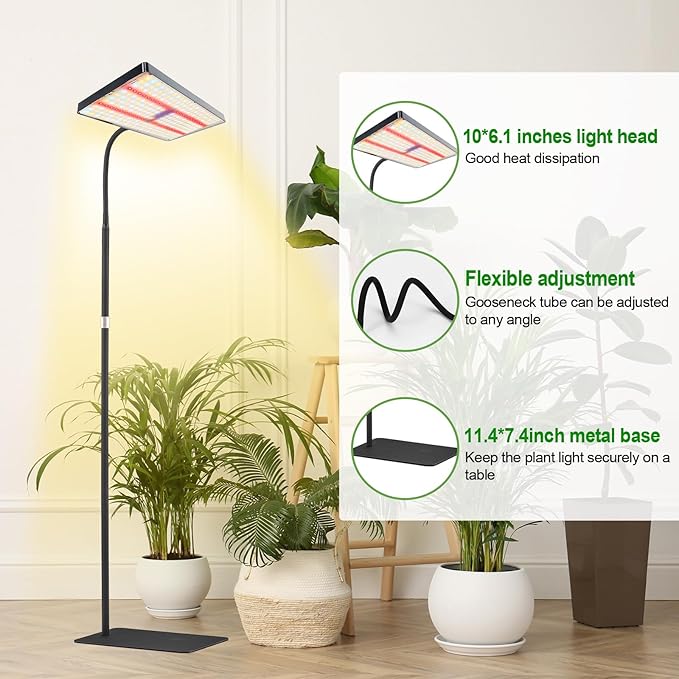 yadoker Grow Light for Indoor Plants,286 LEDs Full Spectrum Standing Plant Grow Light with 4H/8H/12H Timer,10-Level Brightness, 51" Adjustable,Flow Grow Lamp for Tall Large Indoor Plants