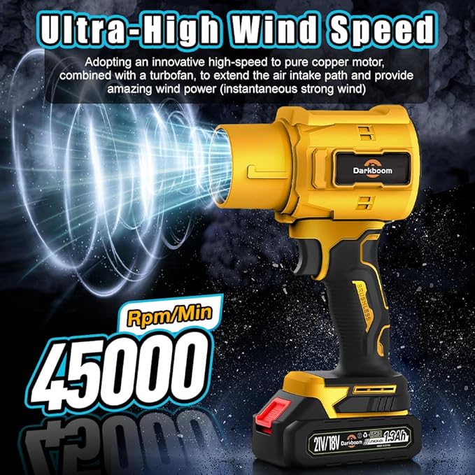 Handheld Leaf Blower Cordless with 45000RPM Turbo Blower 2pcs Batteries an Adapter Charger and Two Types of air ducts