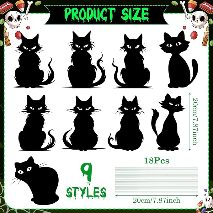 9 Pack Halloween Black Cat Yard Signs with Stakes Tree Decoration Scary Silhouette 9 Styles Halloween Decorations for Outdoor Yard Lawn Garden Decor Made of Plastic Corrugated Board