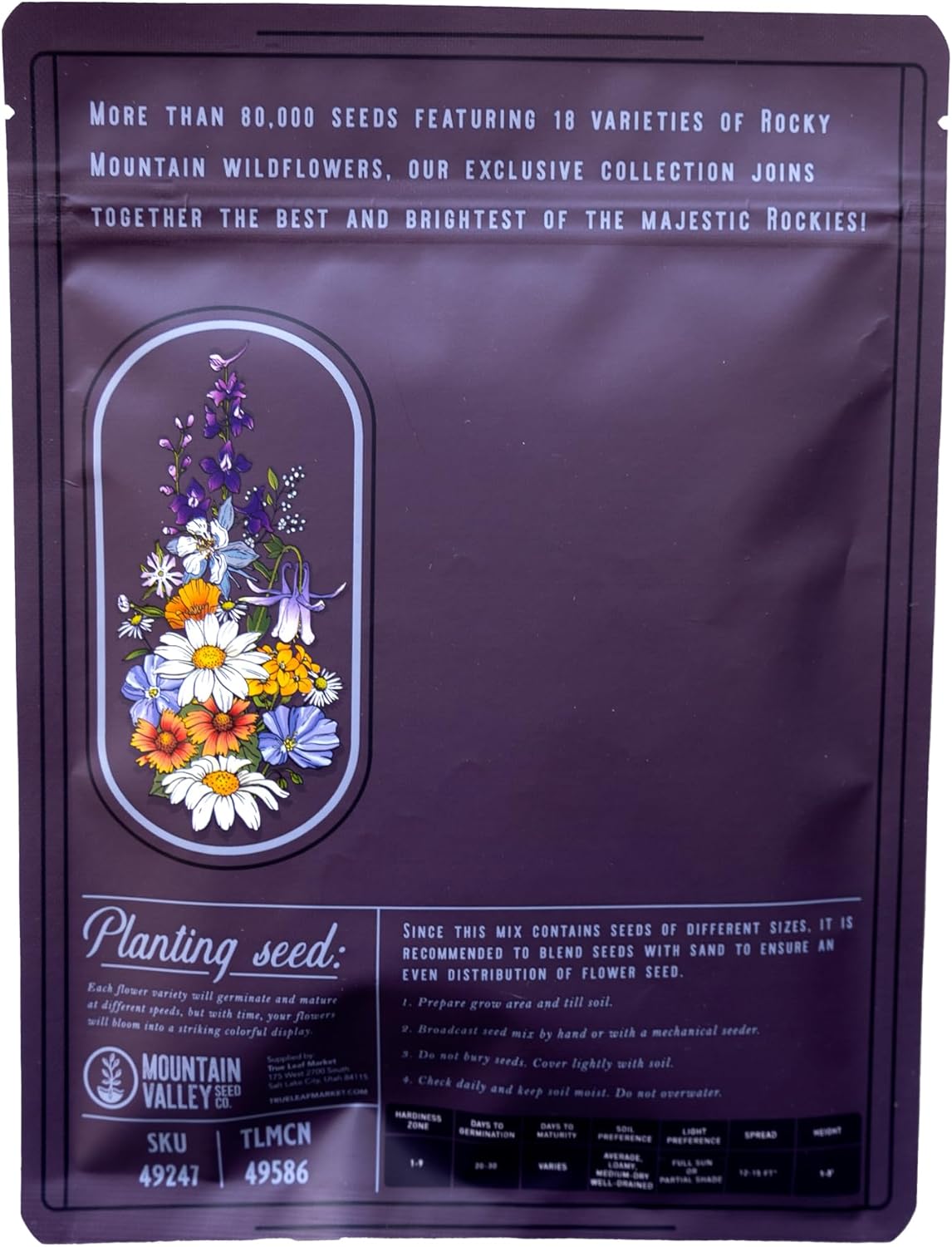Wildflower Seeds - Rocky Mountain Mix, 2 oz (80,000+ Seeds) – 18 Non-GMO Varieties – Bulk Pollinator-Friendly Blend for Planting