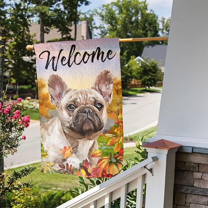 French Bulldog Autumn Pumpkin Fall Dog Garden Flag Welcome Party Outdoor Outside Decorations Picks Home House Garden Yard Decor 12x18 Inch