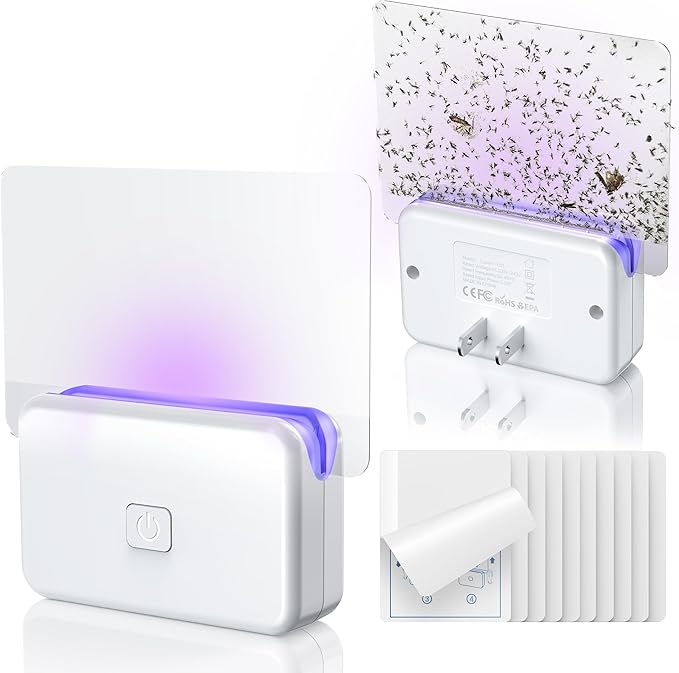 2 Pcs Fruit Fly Traps for Indoors (2 Device+10 Refills) Plug in UV Light Fly Trap for Gnats, Fruit Flies, Flying Insects Sleek Design Indoor Safe