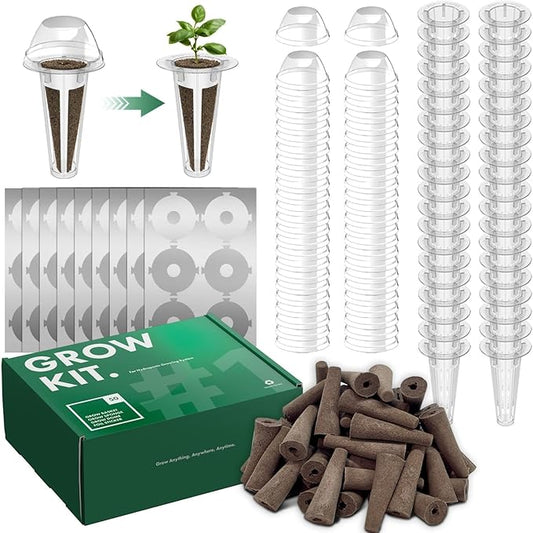 LYKOCLEAN 202pcs Hydroponic Pods Kit for Aerogarden and idoo, Grow Anything Kit with 50 Grow Sponges, 50 Grow Baskets, 50 Grow Domes, 50 Pod Labels, Compatible with Hydroponics Supplies for All