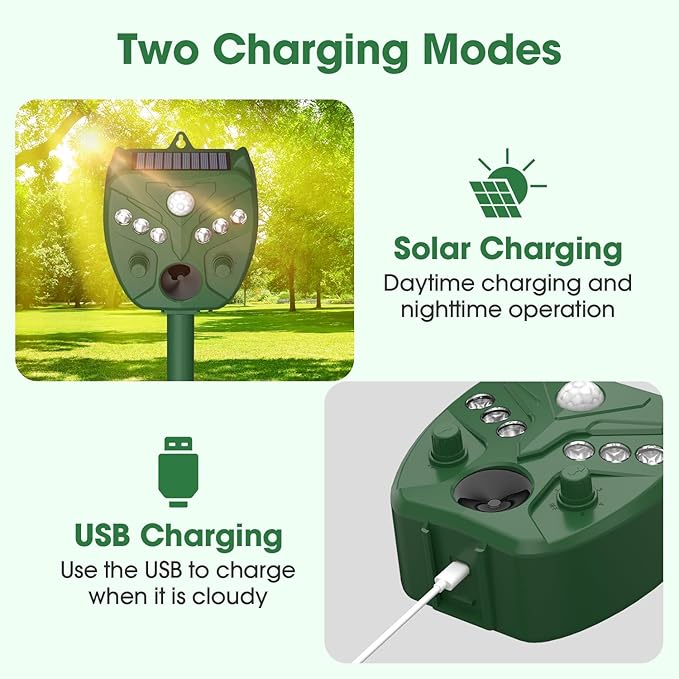 2 Pack NAVISOVL Solar Ultrasonic Animal Repellent Outdoor Cat, Squirrel, Deer Repeller, Motion Sensor&Flashing Light, Repel Dogs,Boar,Deer,Fox,Raccoon,Skunk,Rabbit,Bird Deterrent for Yard&Farmland