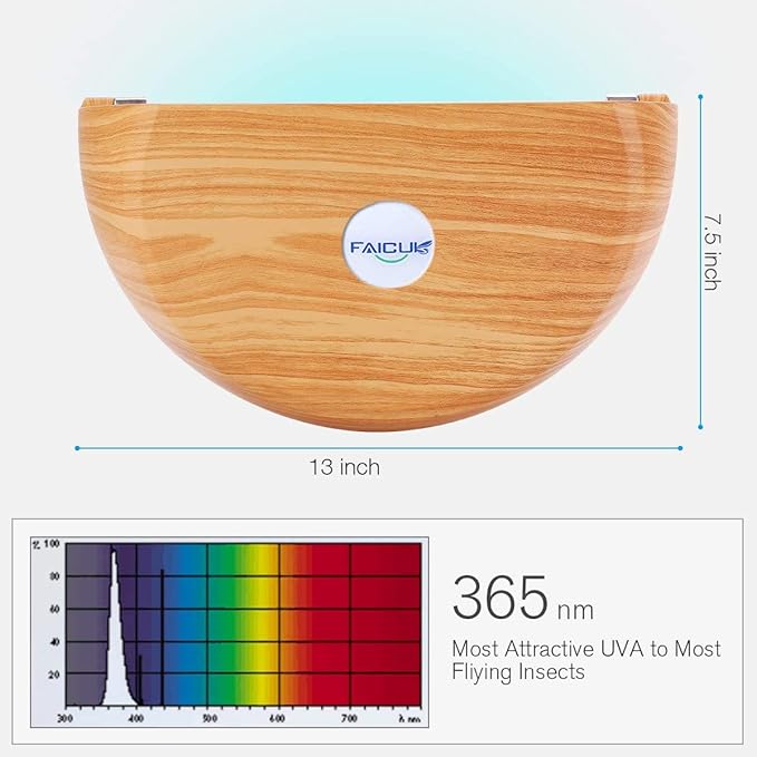 Faicuk WS108 Wall Sconce Fly Light Trap for Capturing Flies, Moths, Gnats, Mosquitos and Other Flying Insects - 13"x7.5"x5.5"(Wood Grain)