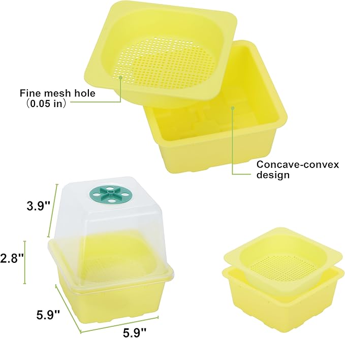 Microgreen Growing Trays, LUVCSOY Sprouting Tray with Humidity Dome, 1.2 mm Small Mesh Holes, BPA Free, Sprouter Kit for Growing Mirco Seeds, Like Broccoli, Alfalfa, Radish, Clover - 4 Pack | Colorful