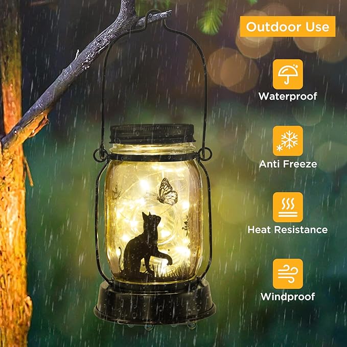 Cat Solar Lanterns Cat Gifts for Women Men Cat Lovers Gifts Hanging Cat Lanterns with Stake for Yard Lawn Garden Decor Black Cat Lantern Torches