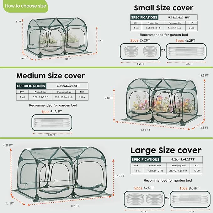 Poray Large 8.2x4FT Plant Netting Cover, Pop up Tunnel Crop Cage Gardening Net,Pest Guard Cover for Vegetables &Fruits,Durable Gardening Net for Plant and Animal