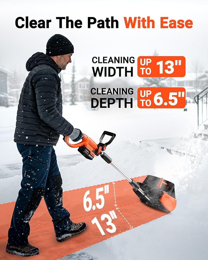 VOLTASK 24V Cordless Snow Shovel, 12.8-Inch Cordless Snow Blower, 4-Ah Battery Snow Blower with Directional Plate & Adjustable Front Handle (Battery & Quick Charger Included)