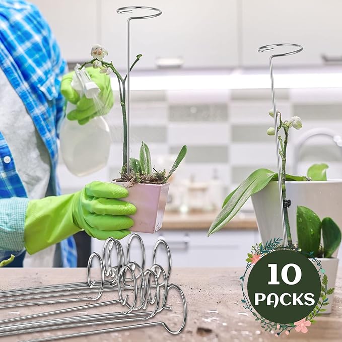 Suclain 10 Pack 30 Inch Plant Support Stake Garden Single Stem Flower Support Stake Cage DIY Stainless Steel Tall Plant Sticks Ring Bracing for Flowers Orchid Tomatoes Peony Lily Rose