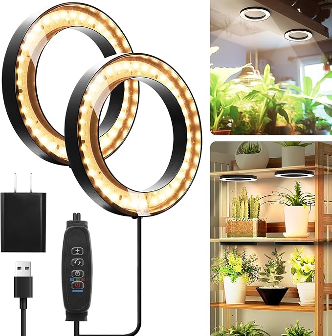 Mosthink 6.3" Ceiling Grow Lights for Indoor Plants, 144 LEDs Plant Light Full Spectrum, Under Cabinet Growing Lamp with Auto Timer, 10 Dimmable Levels, 3 Modes with Transparent Cover,Corded