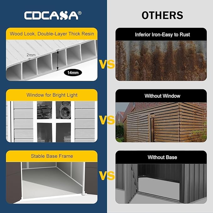 CDCASA 8x6 FT Resin Storage Shed, Large Waterproof Outdoor Sheds with Floor & Lockable Door & Vents, Plastic Tool Shed for Backyard, Patio, Poolside, Cabinet, Dove Grey