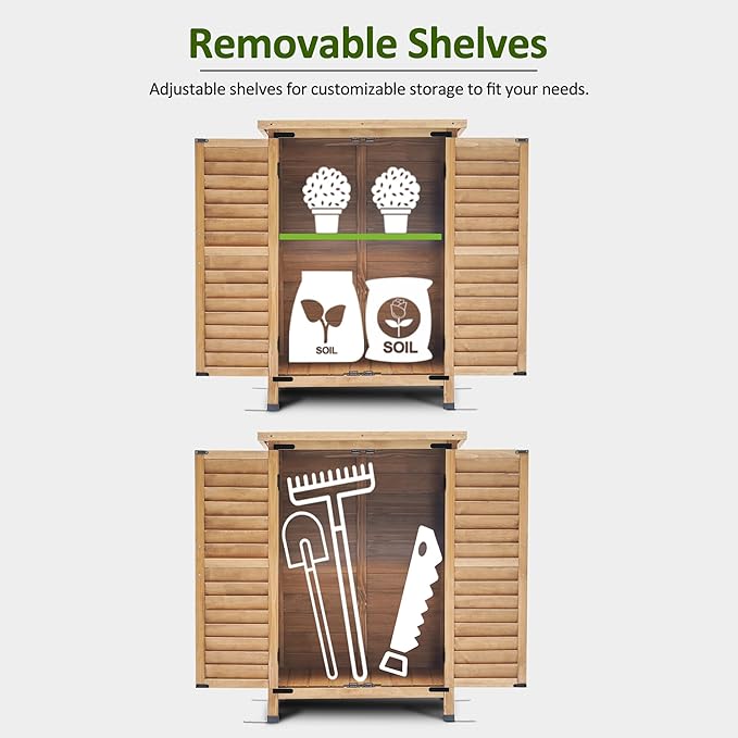 MCombo Outdoor Storage Cabinet, Small Storage Shed with Removable Shelf, Wood Garden Shed with 2 Doors for Yard Patio Lawn (24.6 x 18.3 x 38.2 inch) 0985 (Yellow)