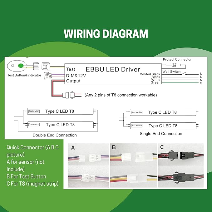 LED Type C T8 Tube Light Kit with Emergency Battery Driver, 2 Tube&1 Driver, 90 Min Backup Power Replacement for T12/T5/T8 Troffer/Strip Fixtures-2 Pack