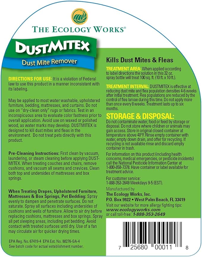 DustmiteX Dust Mite Spray - Dust Mites Remover + Flea Killer for Allergy & Asthma Relief for Cleaning in Home, Bed, Pet Bedding, & Furniture, Anti Allergen Dust Mites Killer