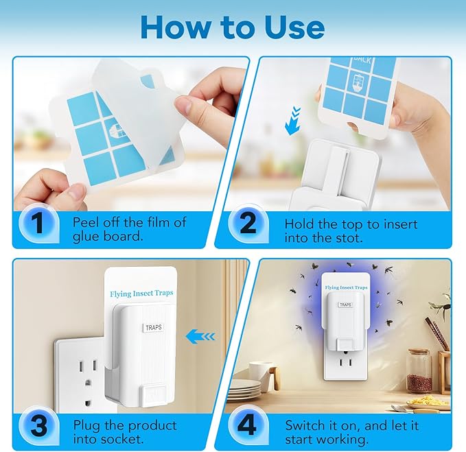 Fly Trap Indoor, 2 Devices with 6 Refills, Fruit Fly Traps for Indoors, Gnat Killer Indoor, Plug-in Insect Trap for Gnats, Flies, Moths, and Other Flying Bugs (2 Device+6 Refill)