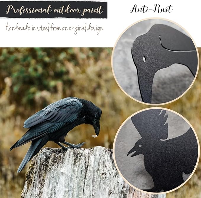 Raven Decor,Metal Birds Black Bird Crow Statue,Raven Statue Fence Topper Fake Crow,Crow Decor Garden Ornament Fence Topper Gothic Home,Crow Decor,Witchy Garden Decor,Halloween Decorations