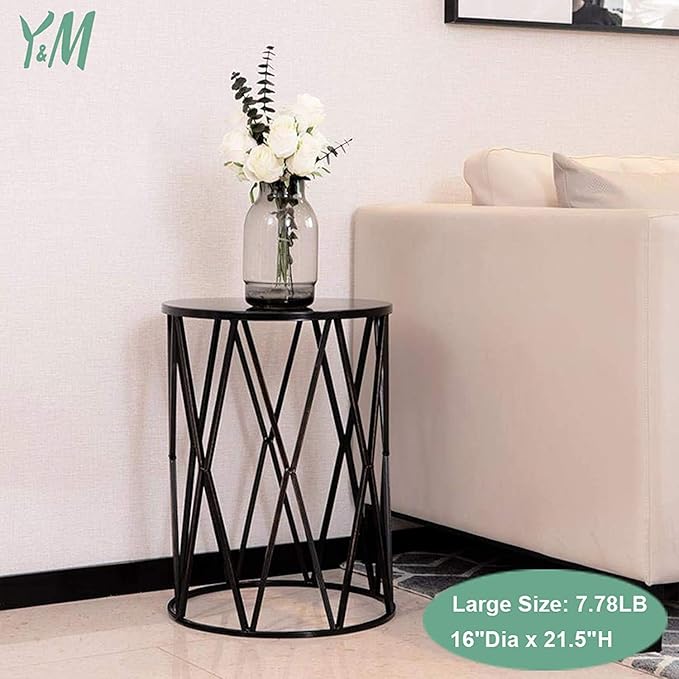 Y&M Nesting Side Table, Set of 3 Stacking Coffee Table for Living Room, Indoor End Tables, Outdoor Decorative Garden Stool with Heavy Duty Metal Frame Modern Industrial Decor - Pure Black