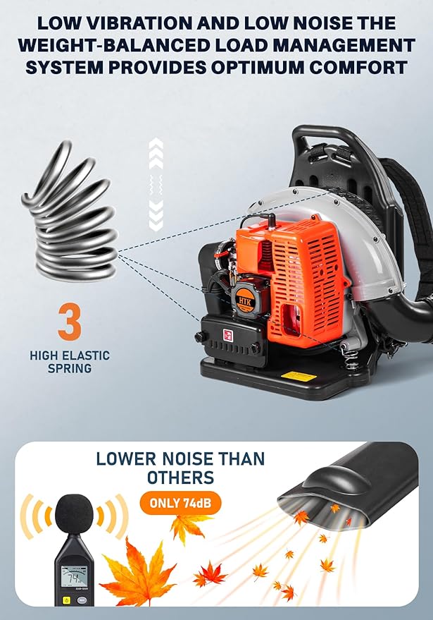 HTK Backpack Blower, 63CC Gas Powered Leaf Blower with 665 CFM & 205 MPH for Commercial Lawn Care, Yard Debris & Snow Removal