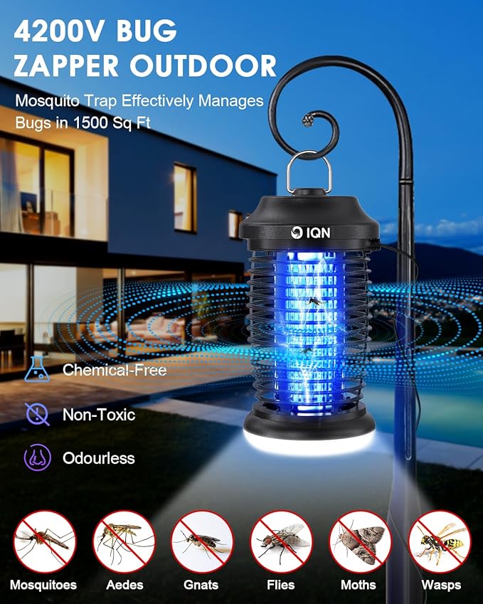 Outdoor Insect Killer, Mosquito Killer, Electric Fly Killer, Insect Killer, Mosquito Killer, Fly Trap, Indoor and Outdoor Flying Insect Killer 4200V, ABS Plastic Shell (Black)