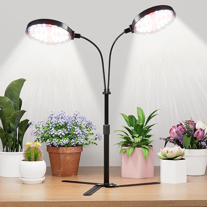 Grow Lights for Indoor Plant, 6000K 174LEDs Full Spectrum Plant Lights for Indoor Growing, 4.7'' LED Dual Ring Height Extendable Grow Light, Auto On Off Timing 4/8/12Hrs, 12V 3A Plug High Power Output