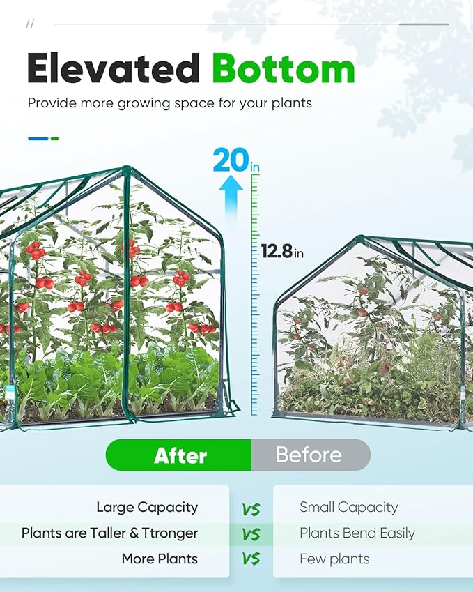 Quictent Portable Mini Cloche Greenhouse w/ Elevated Bottom, Reinforced High Light Transmission Waterproof UV-Resistant Hot House for Indoor Outdoor, w/ 50 T-Shaped Plant Tag, 95" x 36" x 36" (Clear)