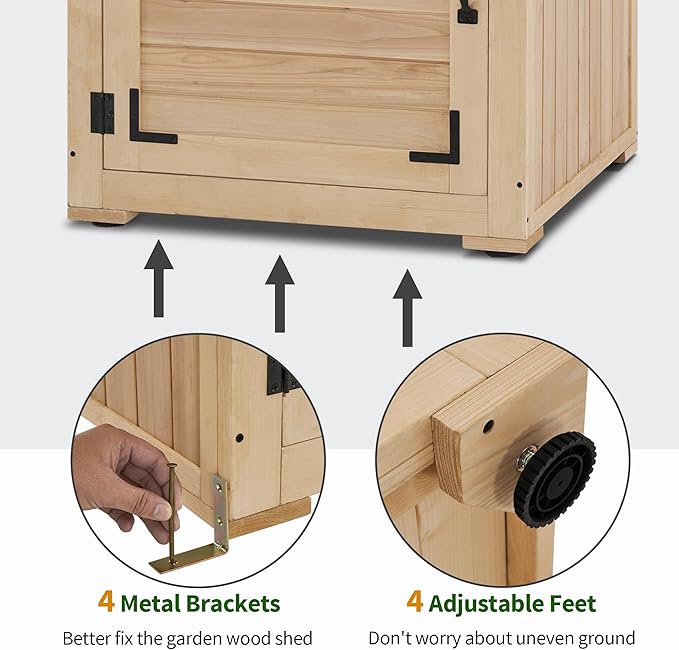 MCombo 30" Deep Wood Sheds & Outdoor Storage, Outside Garden Tool Cabinet Shed with Removable Shelf, Outdoor Storage Cabinet Shed Waterproof for Patio 0786 (Natural)