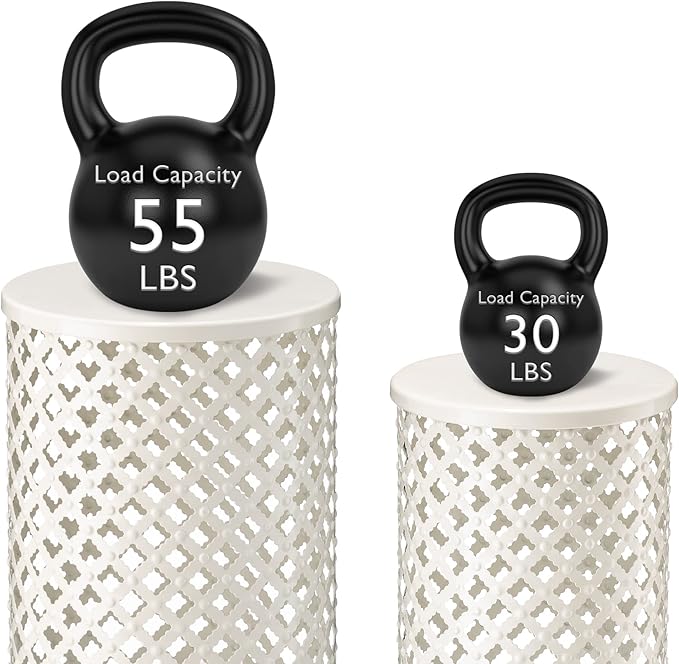 Glitzhome Outdoor Side Table Set of 2, Decorative Garden Stool for Indoor Outdoor Heavy Duty Metal Frame Accent Table Modern End Table, Glossy White