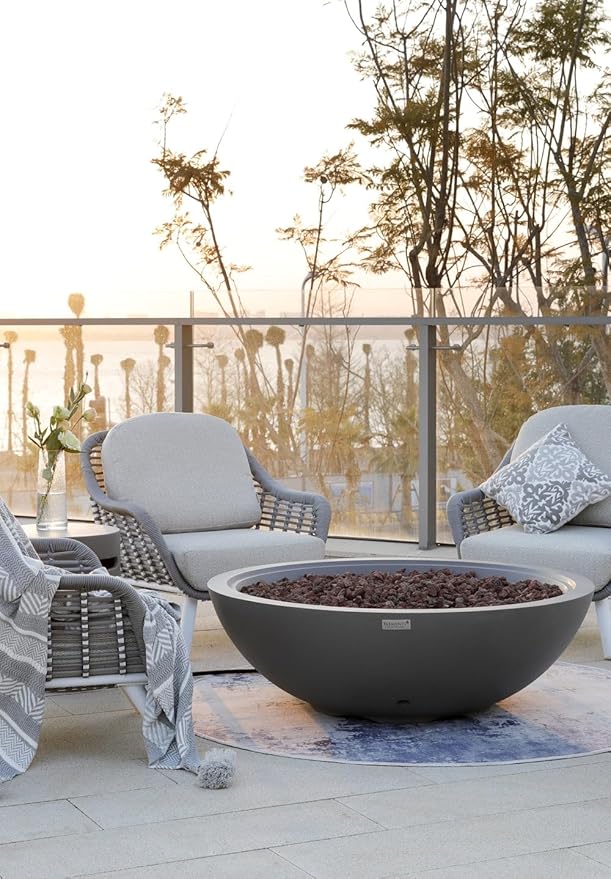 Rose Bowl Concrete Fire Pit 48" x 48" Outdoor Patio Firepit Includes Lava Rocks Modern Fire Pits & Outdoor Fireplaces for Garden, Deck, Indoor & Outdoor Heating