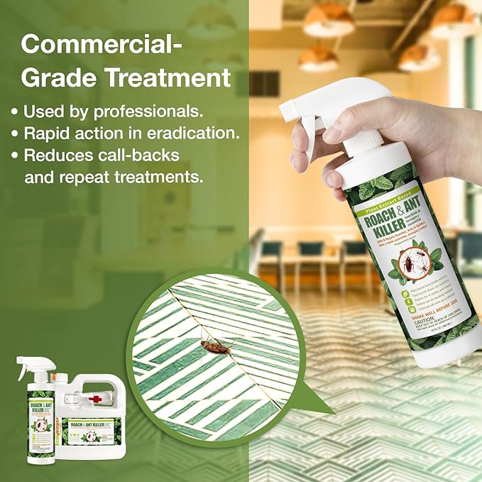 EcoVenger Roach & Ant Killer 16OZ, Kills on Contact, Extended 4-Week Deterrence, Kills Cockroaches, Ants & Other Indoor & Outdoor Crawling Insects, Peppermint Oil, Non-Toxic, Safe for Children & Pets