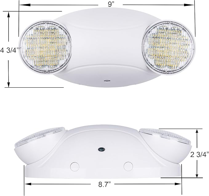 LIT-PaTH LED Emergency Lighting Fixtures with 2 LED Bug Eye Heads and Back Up Batteries- US Standard Exit Light, UL 924 and CEC Qualified, 120/277 Voltage, White, 2-Pack