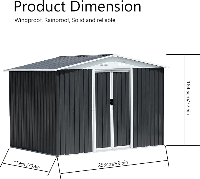 Ball & Cast 8x6 FT Outdoor Storage Shed, Metal Garden Sheds with Punched Vents and Sliding Door, Clearance Tool House with Aluminum Frames for Backyard Patio,Grey