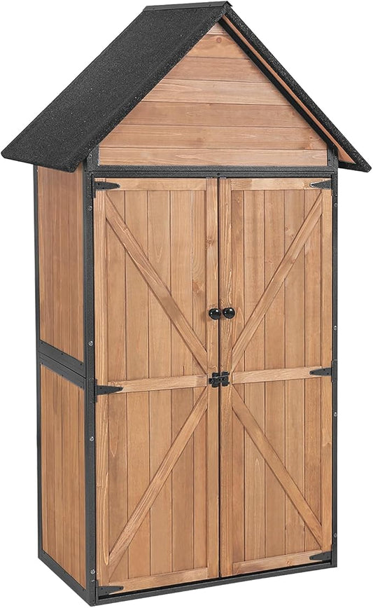 GUTINNEEN Shed Outdoor Storage Upgraded with Durable Metal Frame Garden Shed Tool Storage Cabinet with Wooden Floor Adjustable Shelfs 2.5 x 1.4FT （Brown）