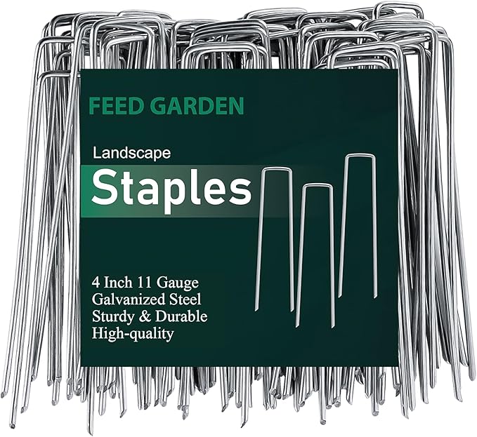 FEED GARDEN 4 Inch 100 Pack Hot-dip Galvanized Landscape Staples 11 Gauge Anti-Rust Garden Stakes Landscaping Fabric SOD Pins Yard Stakes for Weed Barrier Fabric