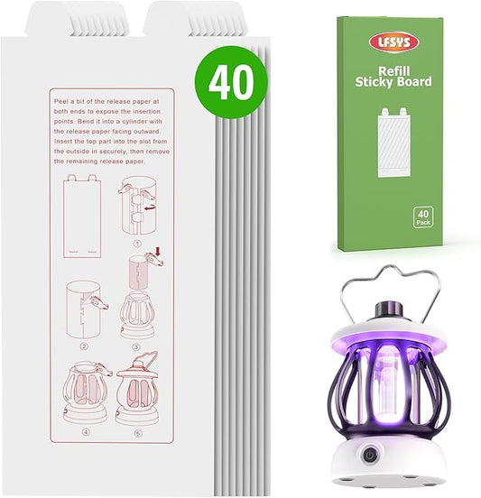 40 Pack Refill Sticky Paper for Camp Lantern UV Light Fly Trap – Easy to Install