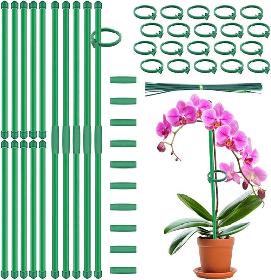 Plant Stakes, 20Pcs Plant Support Stakes Extended to 3ft 4ft 5ft, BOVITRO Garden Stake with Clips for Indoor Outdoor Plants, Orchid Sticks, Tomato Amaryllis Vegetable Stakes for Garden (14.2Inch)
