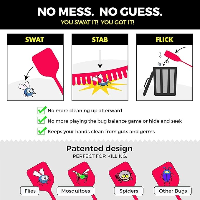 ChicRosa Fly Swatter, 3 Pack Strong Flexible Manual Swat Set, Assorted Colors, Long Range Handles, Indoor and Outdoor Racket for Bug, Mosquito, Bee, Spiders, Flies