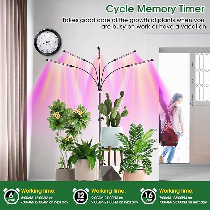 Wolezek Grow Lights for Indoor Plants, 2 Pack Full Spectrum Plant Light with Adjustable Stand, 5-Head LED Grow Light with Auto 6/12/16H Timer, 5 Brightness Levels, Ideal for Large & Tall Plants