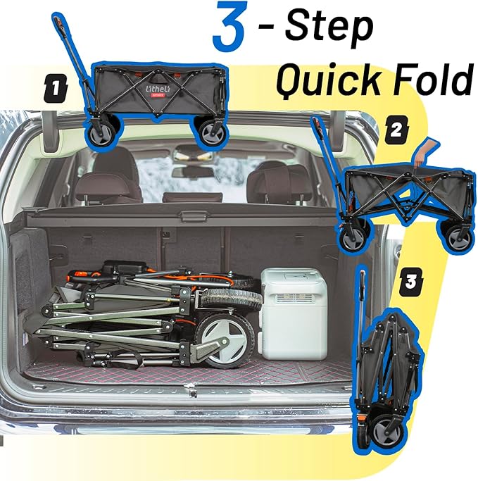 Litheli Electric Wagon Cart with Battery Power, All-Terrain Wheels & Variable Speed | 200L Capacity, 300 lbs Heavy-Duty Utility Wagon for Camping Gear, Beach Trips, Garden Tools & Shopping Hauls