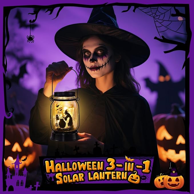 Halloween Decorations Gifts for Women/Men Halloween Witch Solar Lanterns Witch Decorations Outdoor Lights Solar Garden for Yard, Patio,Backyard,Porch Torches Lights