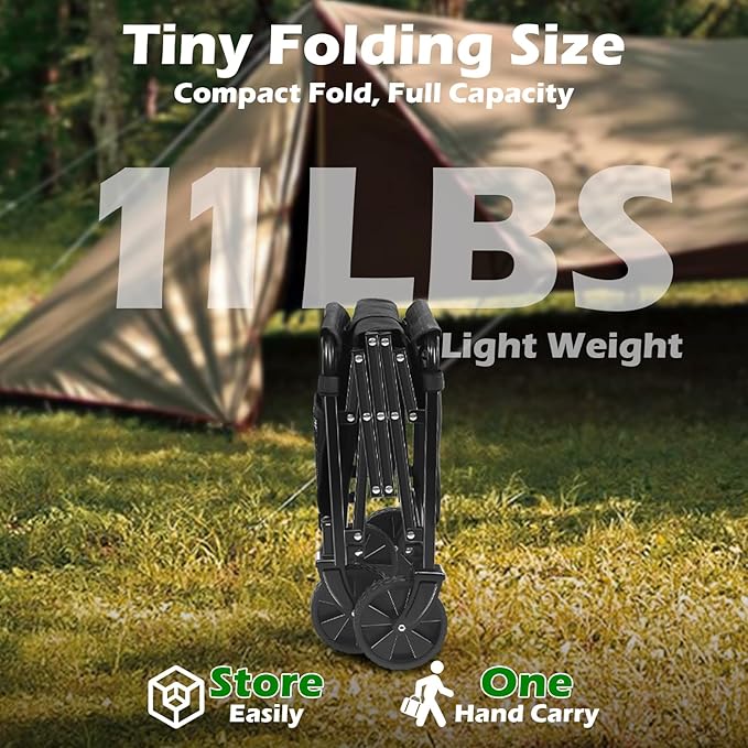 Collapsible Wagons Carts Foldable Wagon, Foldable Wagon Cart with Wheels, Folding Wagons for Beach Camp Sports Garden, 2 Cup Holders/Lightweight Portable/Black/360 LBS